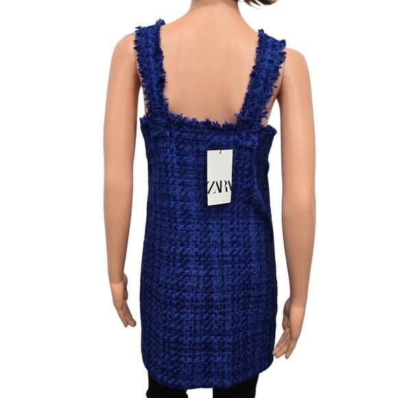 NWT Zara Tweed Dress Textured Pinafore Mini Women XL Blue Bloggers Favorite - Picture 12 of 15